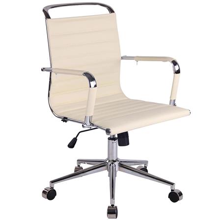 Cadeira de Escritório ZURIQUE, Design Elegante, Costuras Visíveis, Em Pele, Creme