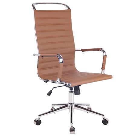Cadeira de Escritório ZURIQUE, Encosto Alto, Design Elegante, Em Pele, Castanho Claro
