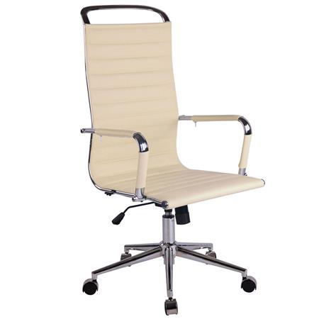 Cadeira de Escritório ZURIQUE, Encosto Alto, Design Elegante, Em Pele, Creme