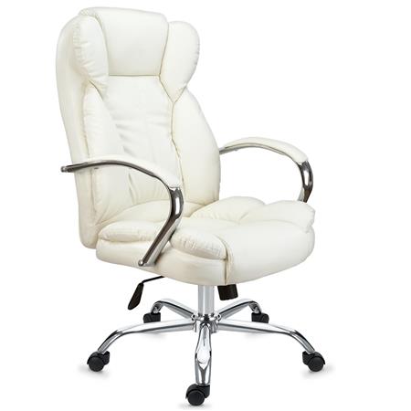 DEMO# Poltrona de Escritório KANSAS, Resistente até 150kg, Em Aço e Pele, Cor Creme