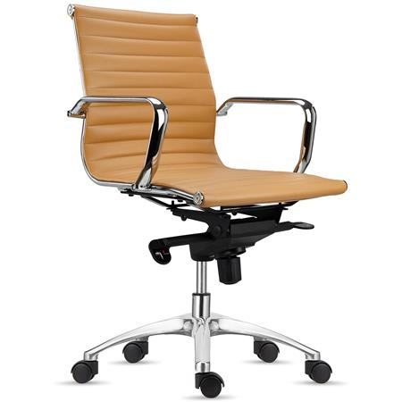 DEMO# Cadeira de Escritório CHICAGO, Design Elegante, Encosto Médio, Em Pele, Castanho