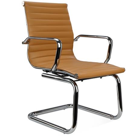 DEMO#Cadeira de Visita CHICAGO, Design Elegante, Estructura Metálica, Em Pele, Castanho