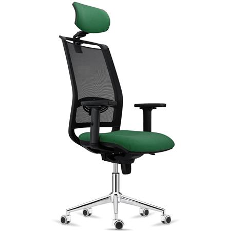 Cadeira Ergonómica NEPTUNO, Apoia Cabeças, Suporte Lombar Ajustável, Base Metálica, Verde