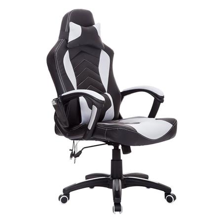 DEMO# Cadeira Gaming CURE, Função de Massagem e Aquecimento, Pele e Malha, Cor Preto e Branco