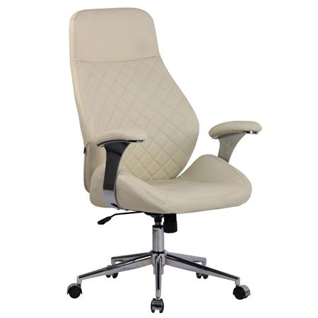 Poltrona de Escritório DRESDEN, Encosto Alto, Base Metálica, Pele Verdadeira, Creme