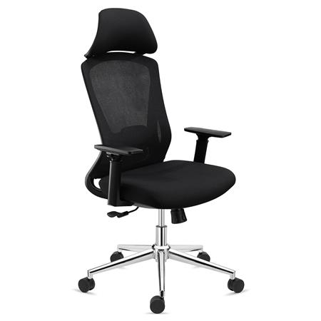 DEMO# Cadeira Ergonómica RIVER, Apoia Cabeças, Máximo Conforto, Apoio Lombar Integrado, Em Preto