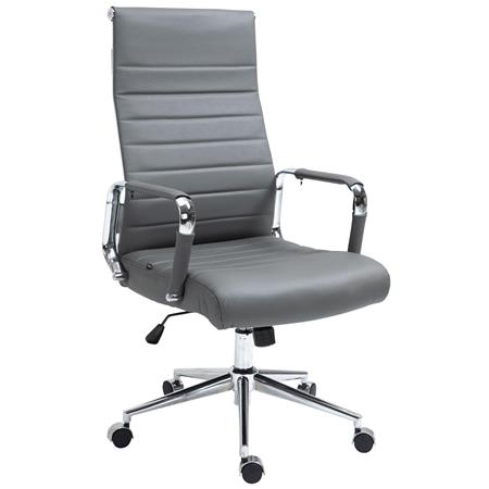 Cadeira de Escritório KOLMU PELE VERDADEIRA, Design Elegante Com Costuras, Em Cinza
