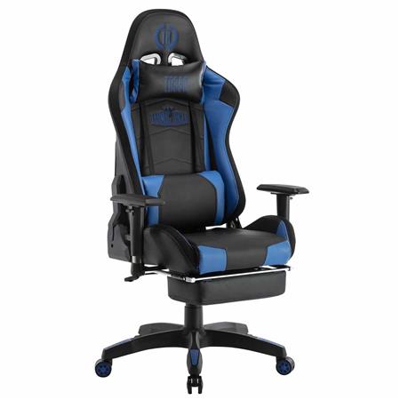 Cadeira Gaming TURBO LED, Apoia Pés, Reclinável, Almofada Lombar e Cervical, Em Pele, Preto/Azul