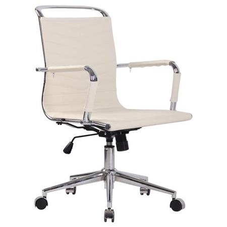 Cadeira de Escritório SIGRID, Design Moderno, Costuras Visíveis, Em Pele Verdadeira, Creme