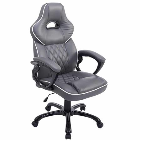 Cadeira Gaming LEROY, Modelo XXL, Acolchoado Duplo, Máxima Resistência, Pele, Cinzento