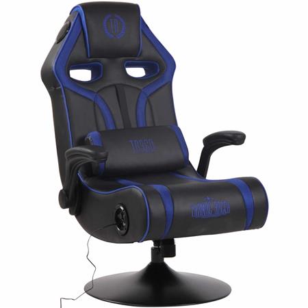 Cadeira Gaming TAUKEN PRO, Subwoofer Integrado, Apoia Braços, Almofada Lombar, Em Pele, Azul