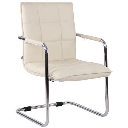Cadeira de Visita TORRES, Estructura Metálica, Cromado Elegante, Em Pele, Creme
