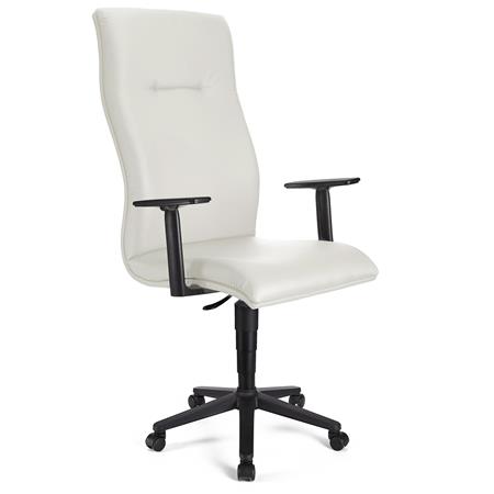 DEMO# Cadeira de Escritório ANIBAL PELE, Encosto Alto, Braços Ajustáveis, Acolchoado em Cor Branco