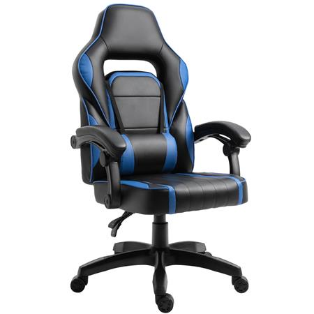 Cadeira Gaming BUDAPESTE, Reclinável até 135º, Braços Ajustáveis, Em Pele, Cor Preto/Azul