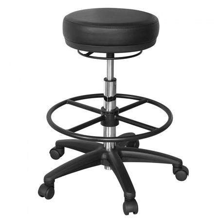 DEMO# Banco de trabalho AIXA, Altura Ajustável, Com Apoia Pés, Modelo Ergonómico em Pele, Cor Preto