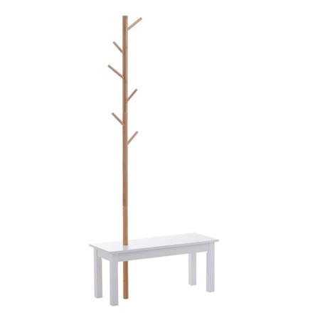 Bengaleiro TAMY, 80x30x180 cm, Com Banco e 6 Ramos, Em Madeira de Bambú, Branco