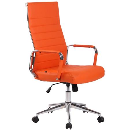 Cadeira de Escritório KOLMU, Base Metálica, Design Elegante Com Costuras, Em Pele Laranja