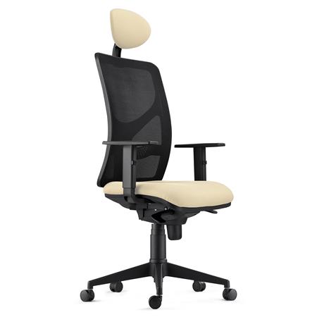 DEMO# Cadeira de Escritório BAIKAL, Braços Ajustáveis, Apoio Lombar, Em Pano Creme