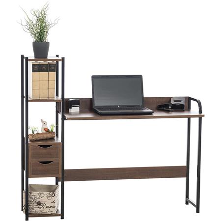 Mesa de Escritório SIDE, Estante Lateral, 124x40x111cm, Em Madeira, Castanho Escuro