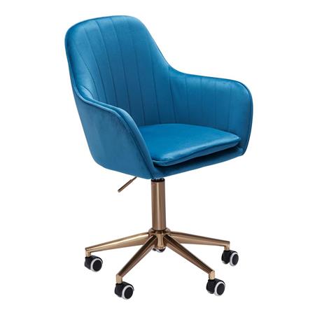 Cadeira de Escritório DAMA, Bom Acolchoado, Estrutura Dourada, Em Veludo, Azul