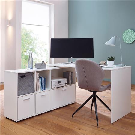 Mesa de Escritório MELINDA, Máxima Resistência, Armário Lateral, Cor Branco