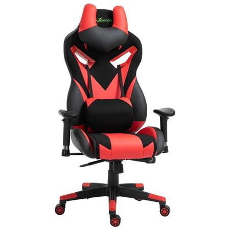 Cadeira Gaming URUS, Reclinável até 135º, Almofada Lombar e Cervical, Pele, Vermelho