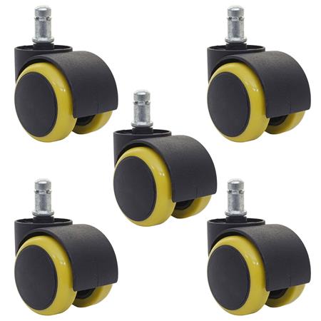 5x Rodas de Cadeira de Escritório BLADE, 11x50 mm, Revestida a Borracha, Cor Amarelo
