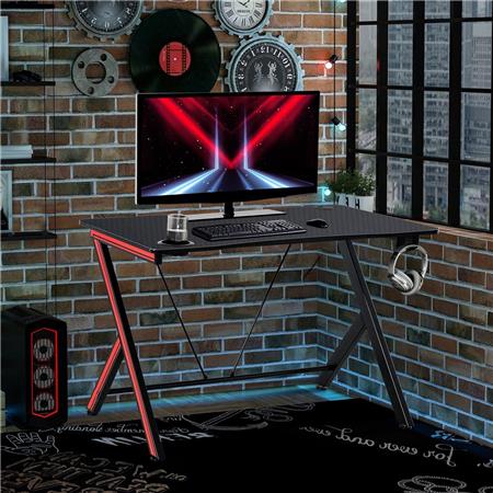 Mesa Gaming SAMUS, 120x60x75 cm, Estructura Resistente, Cor Preto e Vermelho