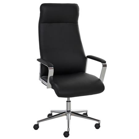 DEMO# Poltrona de Escritório ATENAS, Design Elegante, Encosto Alto, Em Pele, Preto