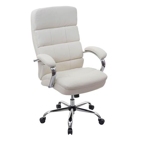 Cadeira de Escritório JUSTIN, Resistência 220kg, Grosso Acolchoado, Pele, Cor Creme