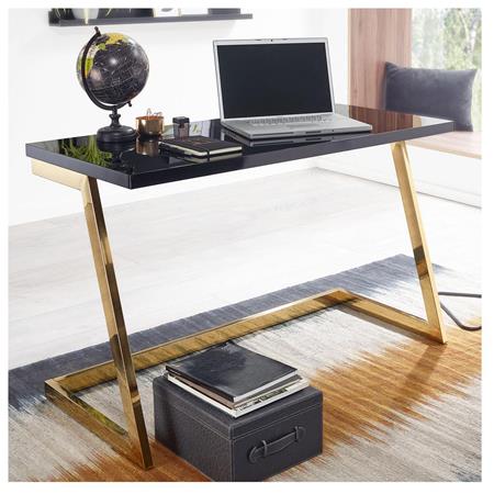 Mesa Escritório OSAKA, 120x55x76cm, Design Elegante, Estructura Dourada, Preto