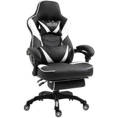 Cadeira Gaming SENNA, Apoia Pés, Almofada Lombar e Cervical, Em Pele, Cor Branco