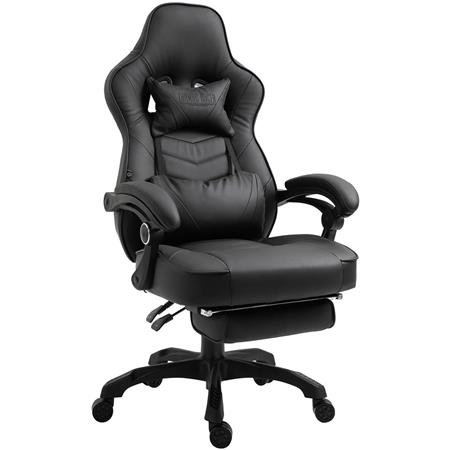 Cadeira Gaming SENNA, Apoia Pés, Almofada Lombar e Cervical, Em Pele, Cor Preto