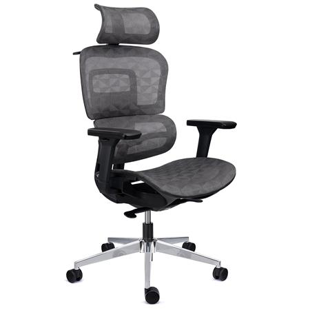 DEMO#Cadeira Ergonómica ERGOMAX, Encosto Ajustável em Altura, Máxima Comodidade, Malha Cinza