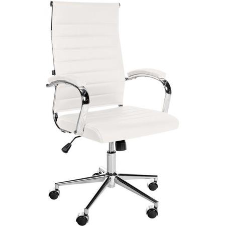 Cadeira de Escritório OXFORD, Base Metálica, Design Elegante, Em Pele Verdadeira, Cor Branco