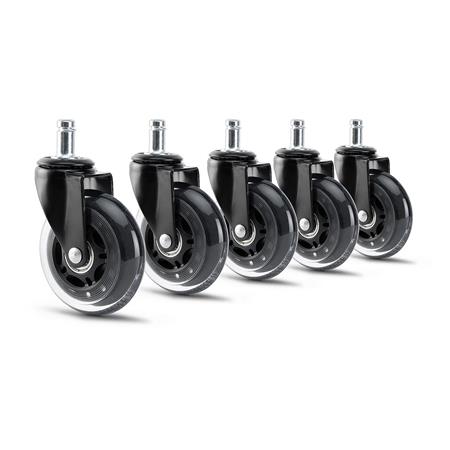 5x Rodas para Cadeira de Escritório 11x75mm, Design Roller, Silenciosas e Transparentes