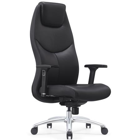 Poltrona de Escritório SUITER, Elegante e Ergonómica, Apoios de Braços 3D, Grande Conforto, Couro Verdadeiro, Preto