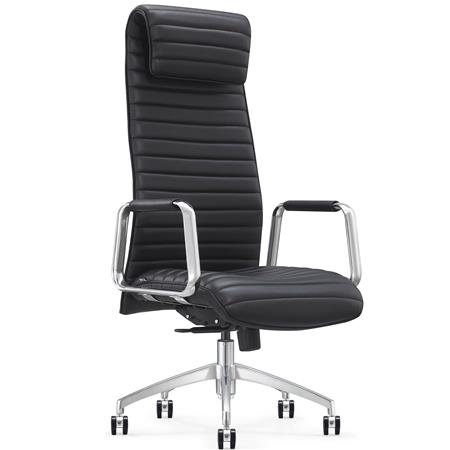 Poltrona de Escritório ASPERA, Encosto Alto com Apoio de Cabeça, Design Elegante, Couro Genuíno, Preto