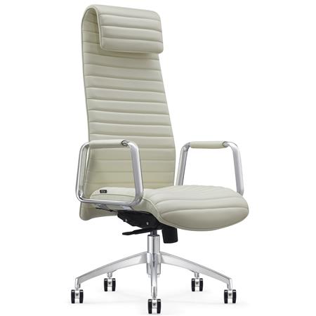 Poltrona de Escritório ASPERA, Encosto Alto com Apoio de Cabeça, Design Elegante, Couro Genuíno, Creme