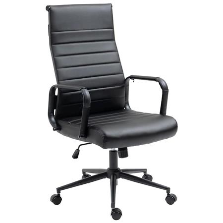 Cadeira de Escritório KOLMU, Base Metálica Em Preto, Design Elegante Com Costuras, Em Pele Preta