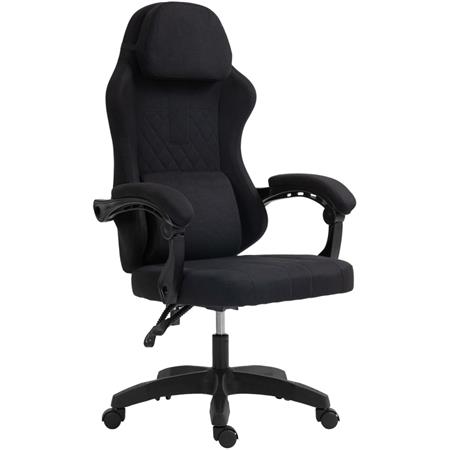 Cadeira Gaming VENOM, Encosto Reclinável, Almofada Lombar e Cervical, Em Tecido Preto
