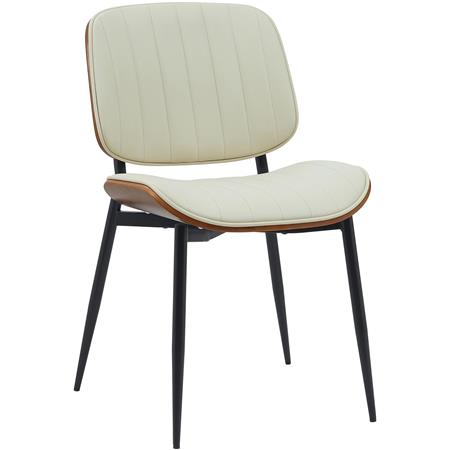 Cadeira de Visita YUMI, Design Exclusivo, Revestimento de Madeira Cor de Nogueira, em Pele Cor Creme