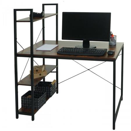 Mesa de Escritório NORMAN 100x60x72 cm, Estante Incluída, em Madeira, Cor Castanho