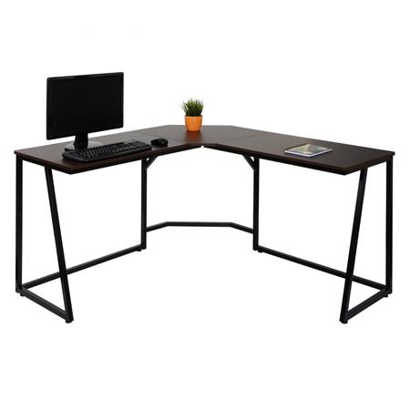 Mesa de Escritório ESSEN, Estrutura Metálica, Superfície de Madeira, Cor Nogueira