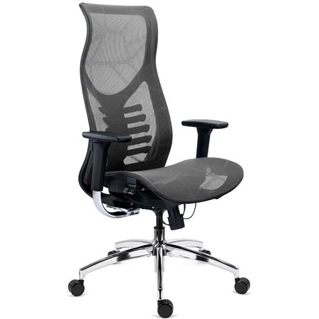 Cadeira Ergonómica VICTUS, Encosto Alto com Suporte Lombar, Assento Deslizante, em Cinzento