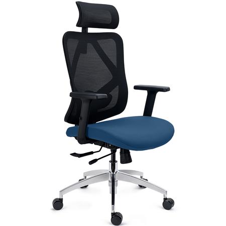 Cadeira Ergonómica LONDON, Suporte Lombar, Assento Deslizante, Braços 3D, em Azul