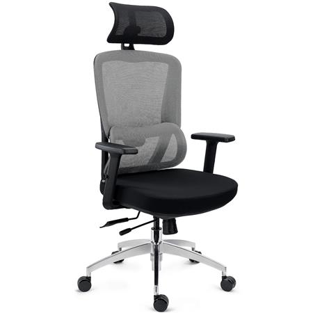 Cadeira Ergonómica SUPRA MAX, Diversos Ajustes, Uso Profissional 8h, em Tecido e Malha Respirável, em Cinzento