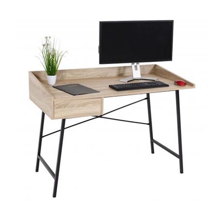 Mesa de Escritório PHOENIX 114x60x98 cm, com Gaveta, em Metal e Madeira, Cor Castanho Claro
