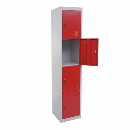 Cacifo Arquivador HILDUR, 180x38x45 cm, 4 Compartimentos com Fechadura, cor Vermelho e Cinzento