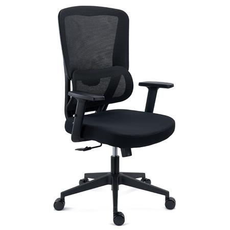 Cadeira Ergonómica SUPRA, Suporte Lombar Ajustável Uso 8h, em Tecido e Malha Respirável, em Preto